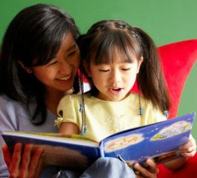 Mother and daughter reading